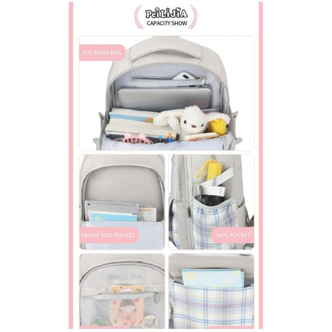 Pastel check Backpack 18inch with Batches