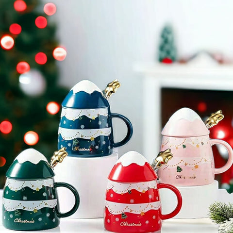 Xmas Ceramic coffee Mugs With Star Spoon