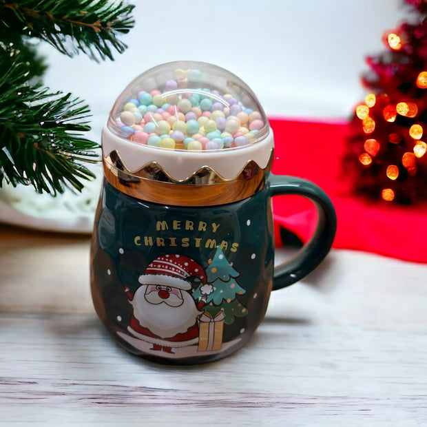 Santa Christmas Ceramic Mug with Bubble Lid