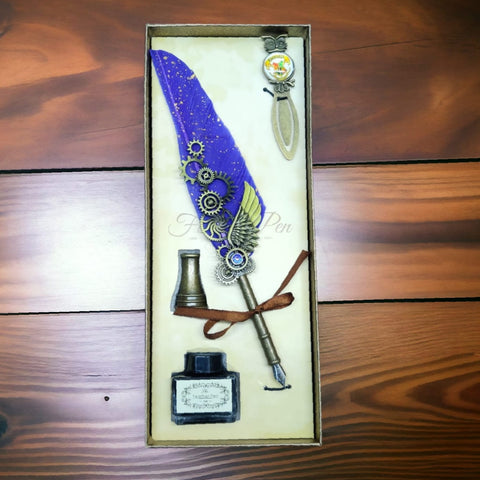 Vintage Quill Pen and Ink Set /Feather Pen Set