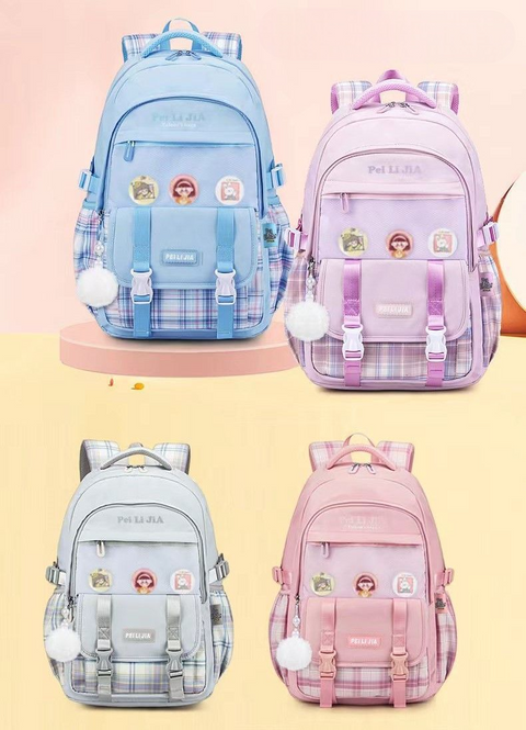 Pastel check Backpack 18inch with Batches