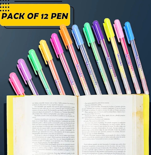 12 Colorful Fluore Scence Pastel Gel Pens - The Write Stuff