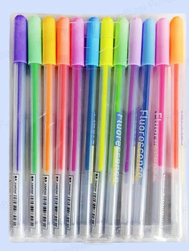 12 Colorful Fluore Scence Pastel Gel Pens - The Write Stuff