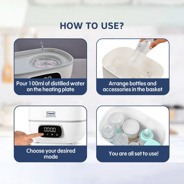 Hopop Baby Bottle Sterilizer & Dryer | 6 Bottle Capacity - The Write Stuff