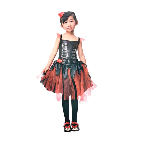 Halloween Frock Dress for Girls – Red & Black Witch Style Party Costume