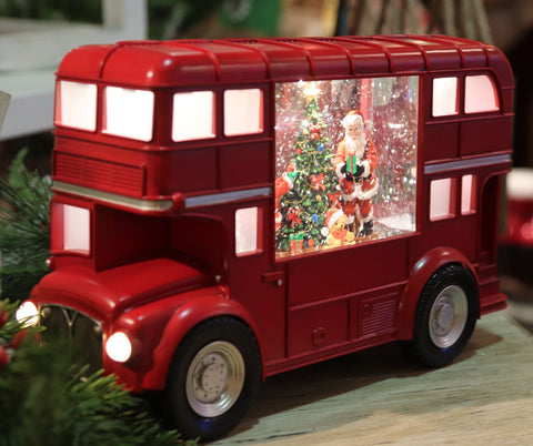 Santa Double Decker Bus Snow Lantern With LED Light