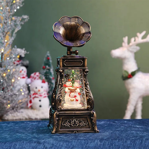 Christmas Gramophone Showpiece with LED Light and Music