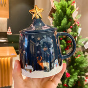 Christmas Themed Coffee Mug with Star Stirrer