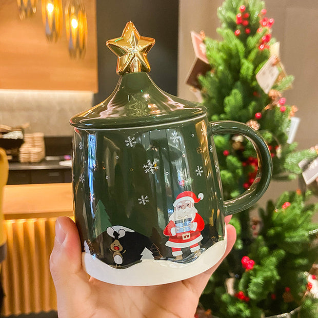 Christmas Themed Coffee Mug with Star Stirrer