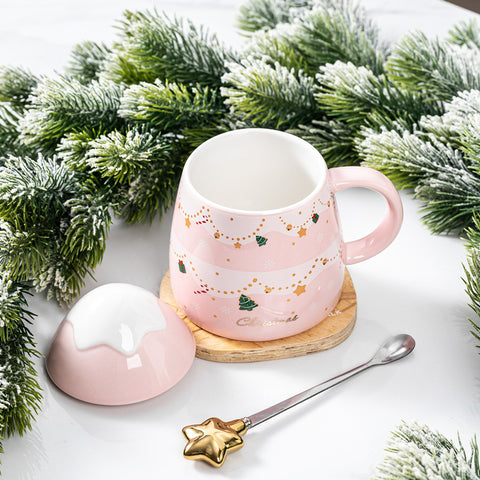 Xmas Ceramic coffee Mugs With Star Spoon