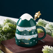 Xmas Ceramic coffee Mugs With Star Spoon