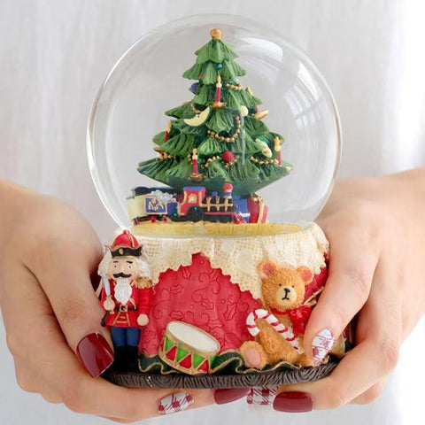 Christmas Tree and Train Snow Globe with Music