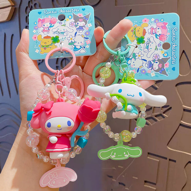 Wristlet Keychain - Cute Sanrio With Flower