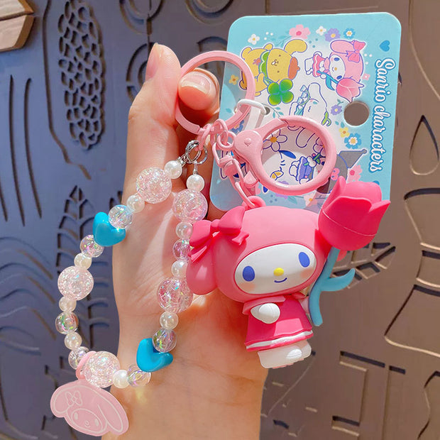 Wristlet Keychain - Cute Sanrio With Flower