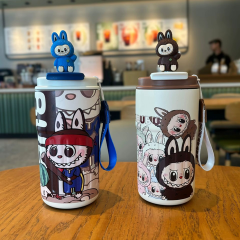 Cute labubu Tumbler With 3D Character Topper – Insulated Kids Water Flask - The Write Stuff