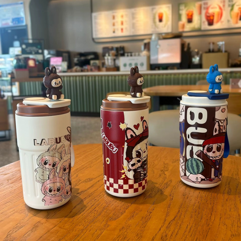 Cute labubu Tumbler With 3D Character Topper – Insulated Kids Water Flask - The Write Stuff