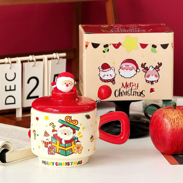 "Cute Santa top ceramic holiday mug for coffee and hot chocolate"