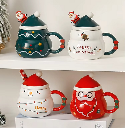 Santa hat Christmas ceramic mug with 3D Santa decoration