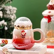 Cute Christmas ceramic mugs with transparent snow globe lids and gold trim