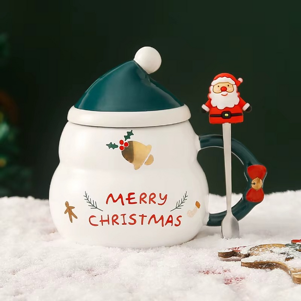 “Festive Christmas mug with lid and cute Santa design”