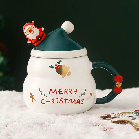 Santa hat ceramic mug with 3D Santa figurine