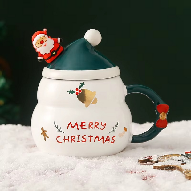 Santa hat ceramic mug with 3D Santa figurine