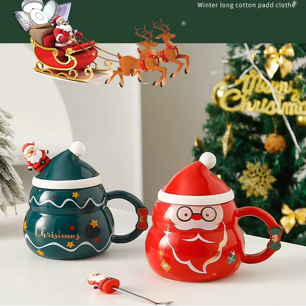 Festive ceramic mug with Santa hat and spoon