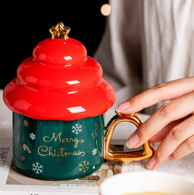 Christmas  Ceramic Mug with Bell Handle