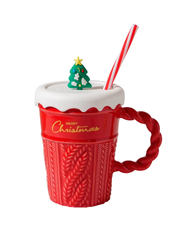 Merry Christmas Tall Mug with Straw