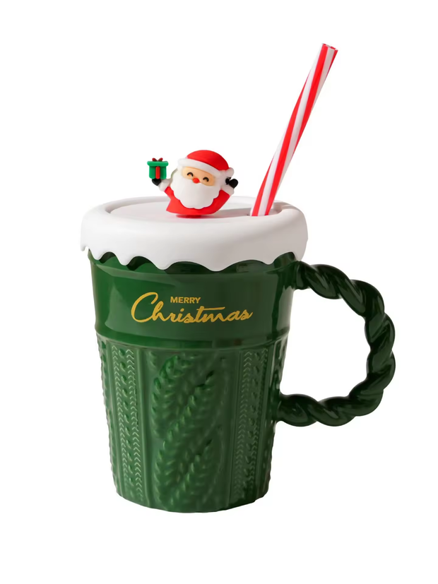 Merry Christmas Tall Mug with Straw