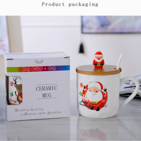 Christmas Ceramic Mug With Wooden Lid