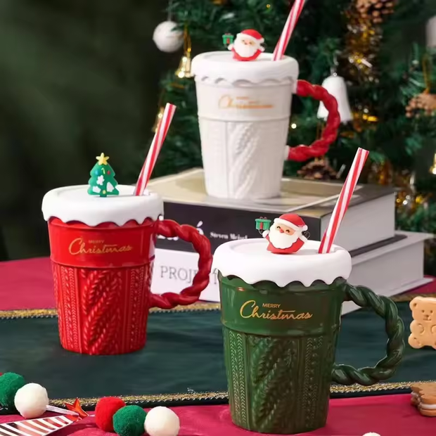 Merry Christmas Tall Mug with Straw