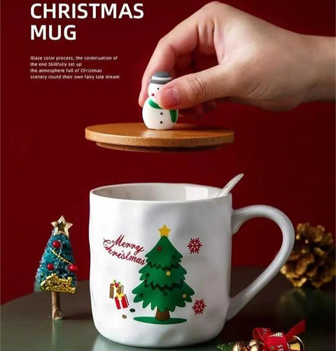 Christmas Ceramic Mug With Wooden Lid