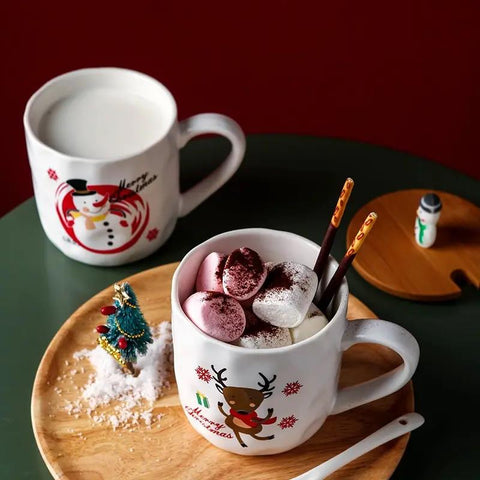 Christmas Ceramic Mug With Wooden Lid