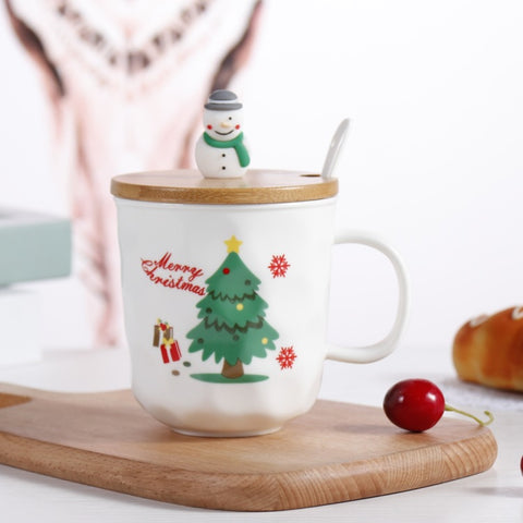 Christmas Ceramic Mug With Wooden Lid