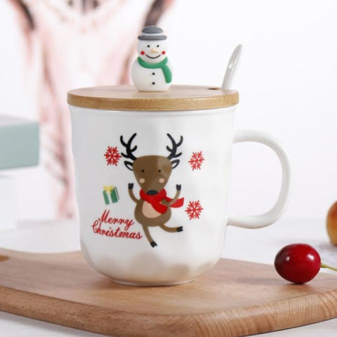 Christmas Ceramic Mug With Wooden Lid