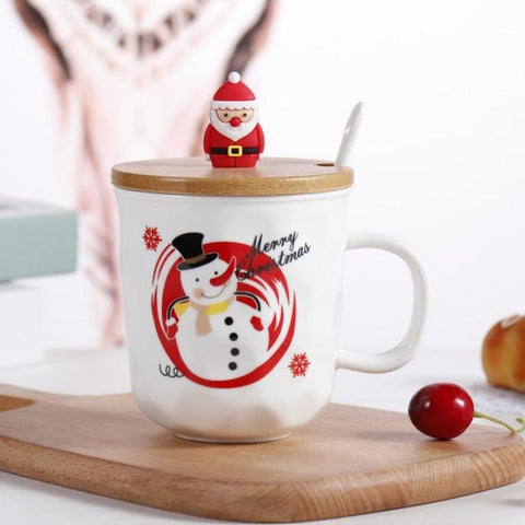 Christmas Ceramic Mug With Wooden Lid