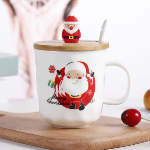 Christmas Ceramic Mug With Wooden Lid