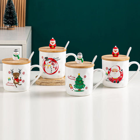 Christmas Ceramic Mug With Wooden Lid