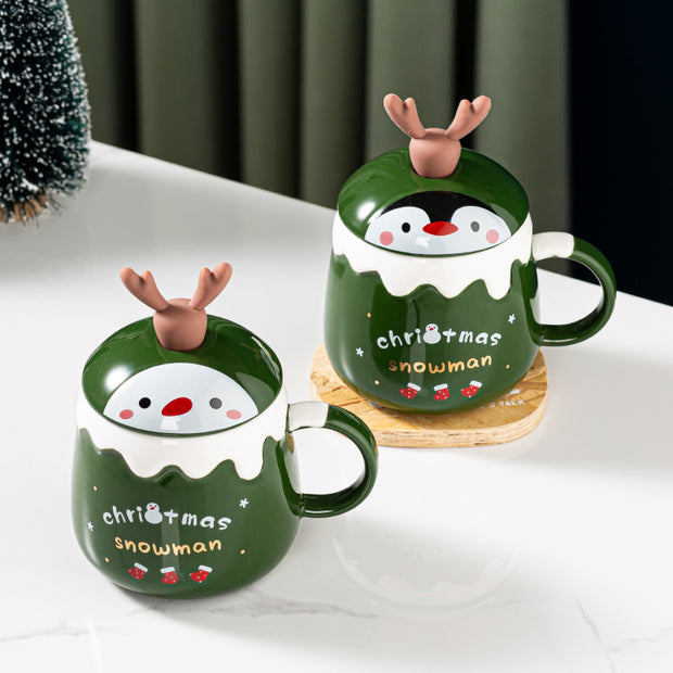 Xmas Ceramic Mug With Reindeer Spoon