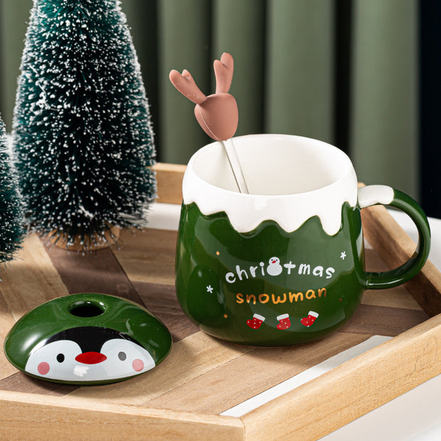 Xmas Ceramic Mug With Reindeer Spoon