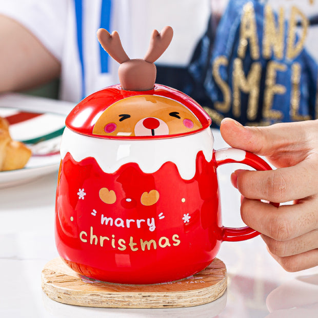 Xmas Ceramic Mug With Reindeer Spoon