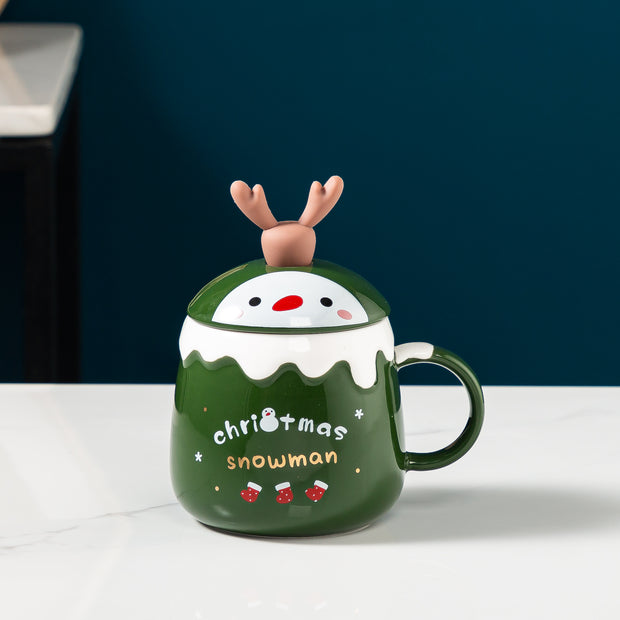 Xmas Ceramic Mug With Reindeer Spoon