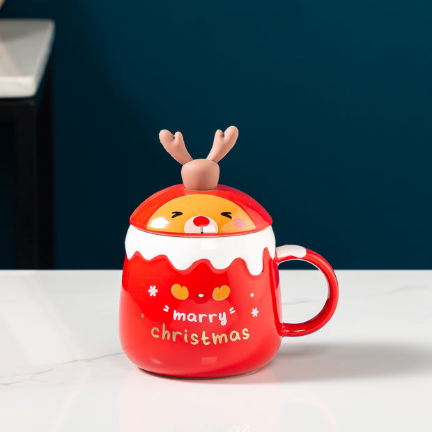 Xmas Ceramic Mug With Reindeer Spoon