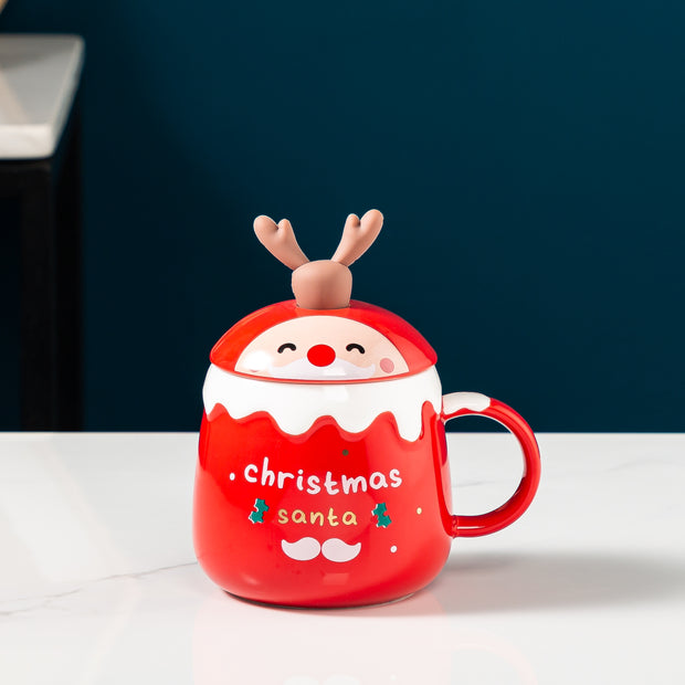 Xmas Ceramic Mug With Reindeer Spoon