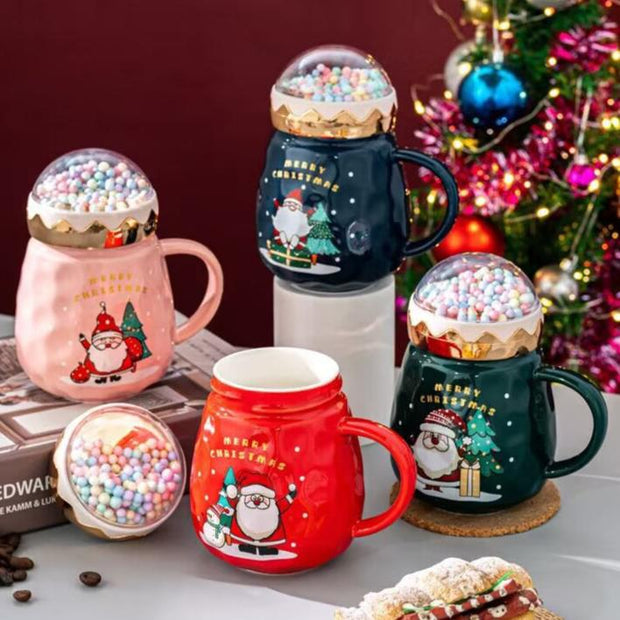 Santa Christmas Ceramic Mug with Bubble Lid