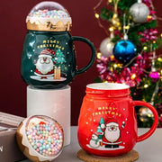 Santa Christmas Ceramic Mug with Bubble Lid