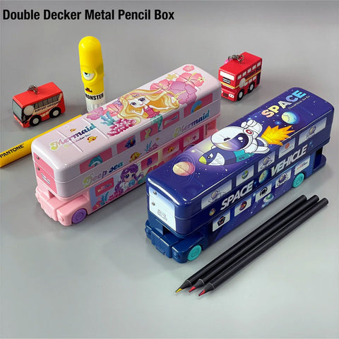 Double Decker  Bus Metal Pencil Box with Sharpener