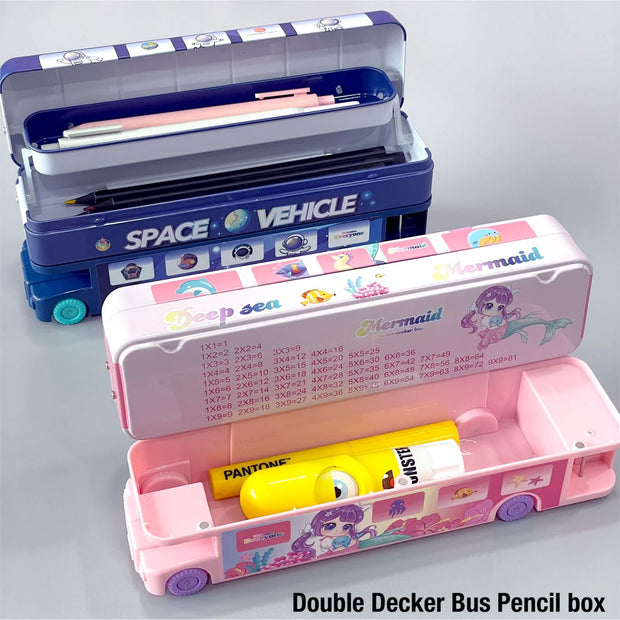 Double Decker  Bus Metal Pencil Box with Sharpener