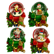 Christmas Snow Globe – Cute Bear & Santa Figurine in Red & Green